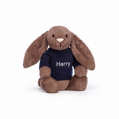 Jellycat Bashful Fudge Bunny with Navy Jumper New Zealand | NDWKO3274